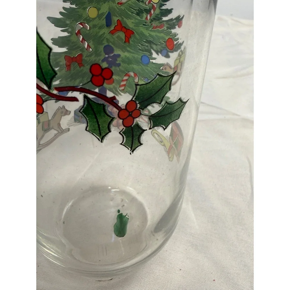 Vintage Christmas Tree Highball Glasses Set of 3 Holiday Holly Berry Tumblers